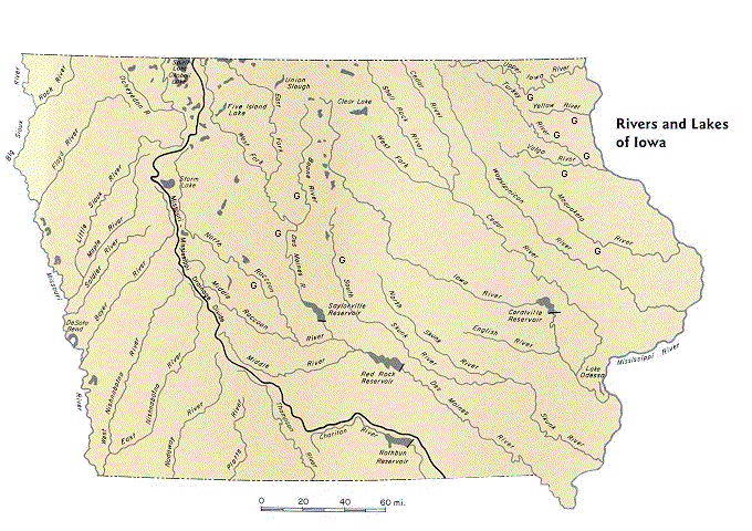 Iowa Rivers and Lakes map